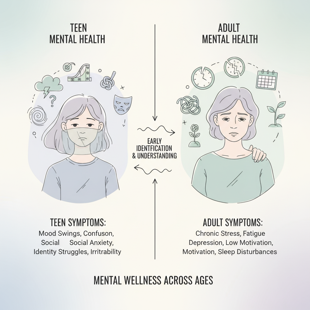 difference between teen and adult mental health symptoms